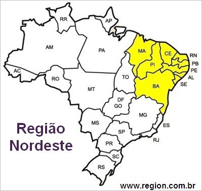 Mapa da Região Nordeste do Brasil