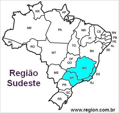 Mapa da Região Sudeste do Brasil