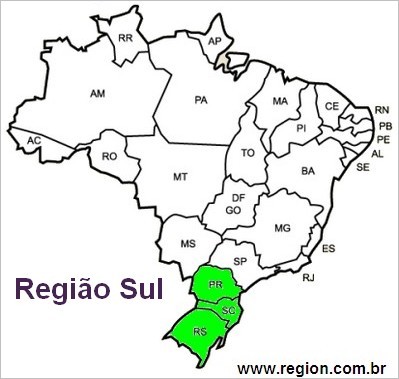 Mapa da Região Sul do Brasil
